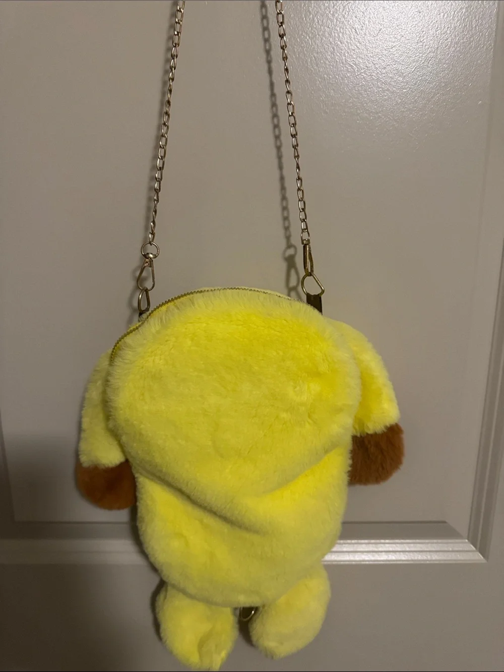 Pokemon Pikachu Furry Plush Backpack Purse Gold Chain Zipper  14